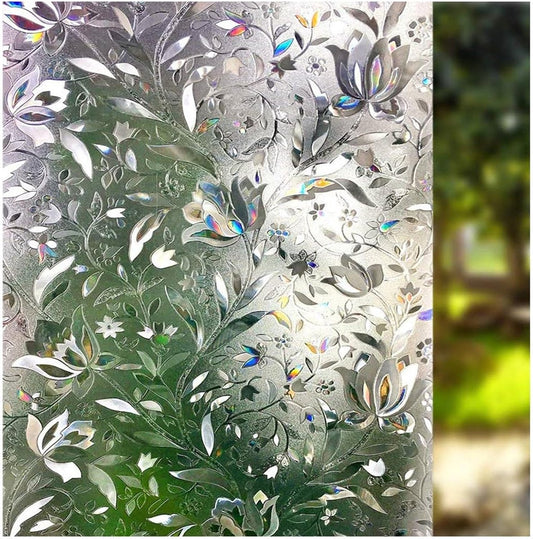 Window Film - Self-Adhesive Window Film - Stained Glass - Privacy Film - Frosted Glass - Rainbow Flowers - V1188-MS101-03263-1