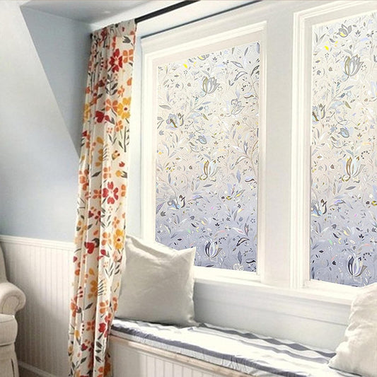 Window Film - Self-Adhesive Window Film - Stained Glass - Privacy Film - Frosted Glass - Rainbow Flowers - V1188-MS101-03263-1