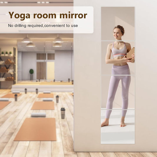 4 Pack Full Length Wall Mirror - 12 x 12 Inch Acrylic Mirror Tiles - Wall Stickers - Adhesive Mirrors - Door V1188-MS101-03300-1
