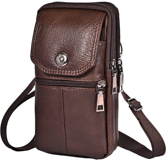 Leather Belt Bag - with Shoulder Strap - Leather Phone Waist Bag - Standing Small Belt Bag - Belt Bag - Men's V1188-MS101-03324-1