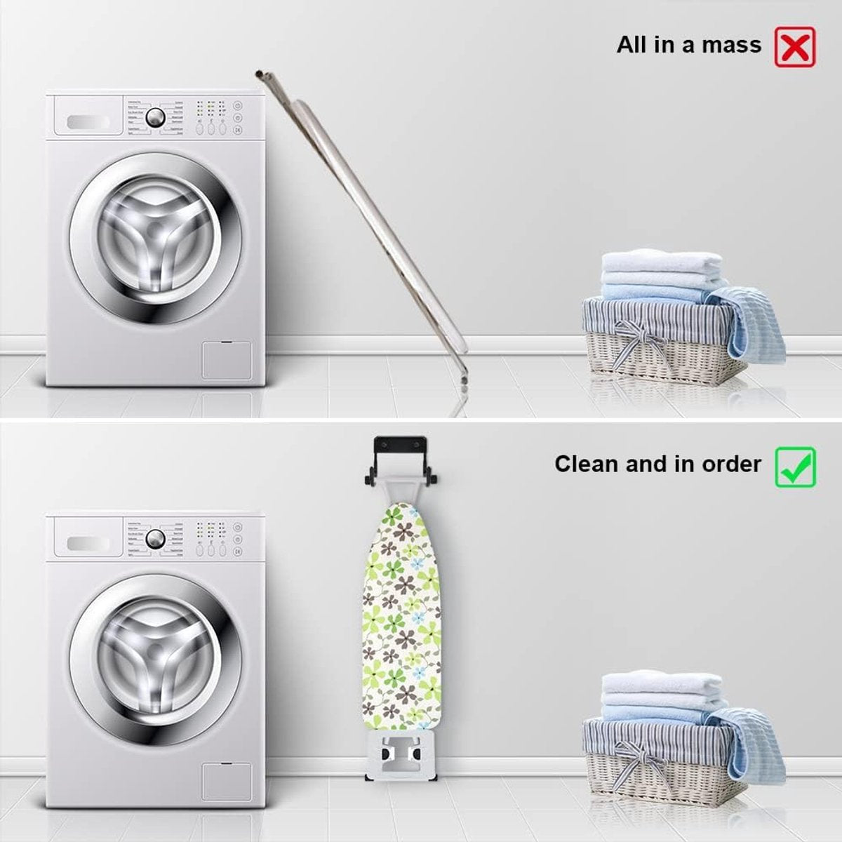 Ironing board holder - Ironing board hanging system - Hook for ironing board - Wall-mounted ironing board V1188-MS101-03326-1