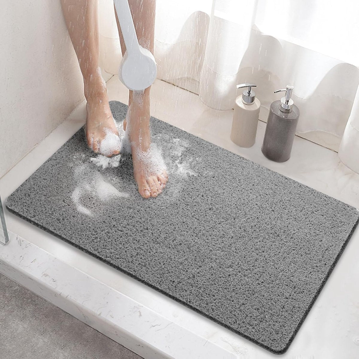 Non-slip shower mat - Non-slip bath mat - with drain - Non-slip water-permeable mat - Soft PVC loofah bath V1188-MS101-03336-1
