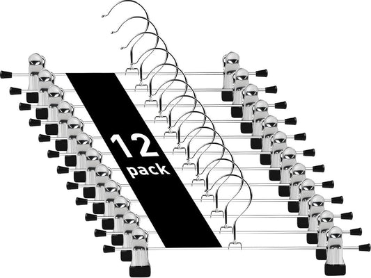 Set of 12 Clothes Hangers - Trouser Hangers - Chrome Iron Metal Hangers - Trouser Hanger - Clothes Hanger - V1188-MS101-03351-1