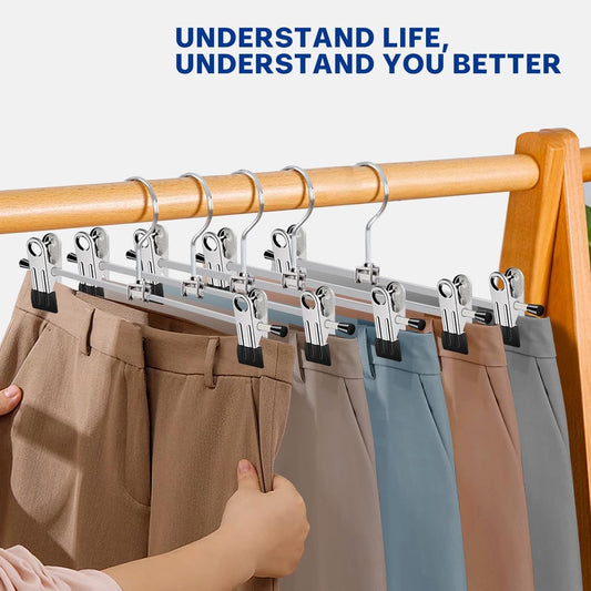 Set of 12 Clothes Hangers - Trouser Hangers - Chrome Iron Metal Hangers - Trouser Hanger - Clothes Hanger - V1188-MS101-03351-1