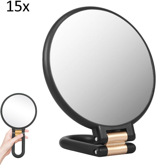 15X Magnifying Mirror - 24*14 cm - Hand Mirror with Folding Handle - Travel Magnifying Mirror with Handle - V1188-MS101-03353-1