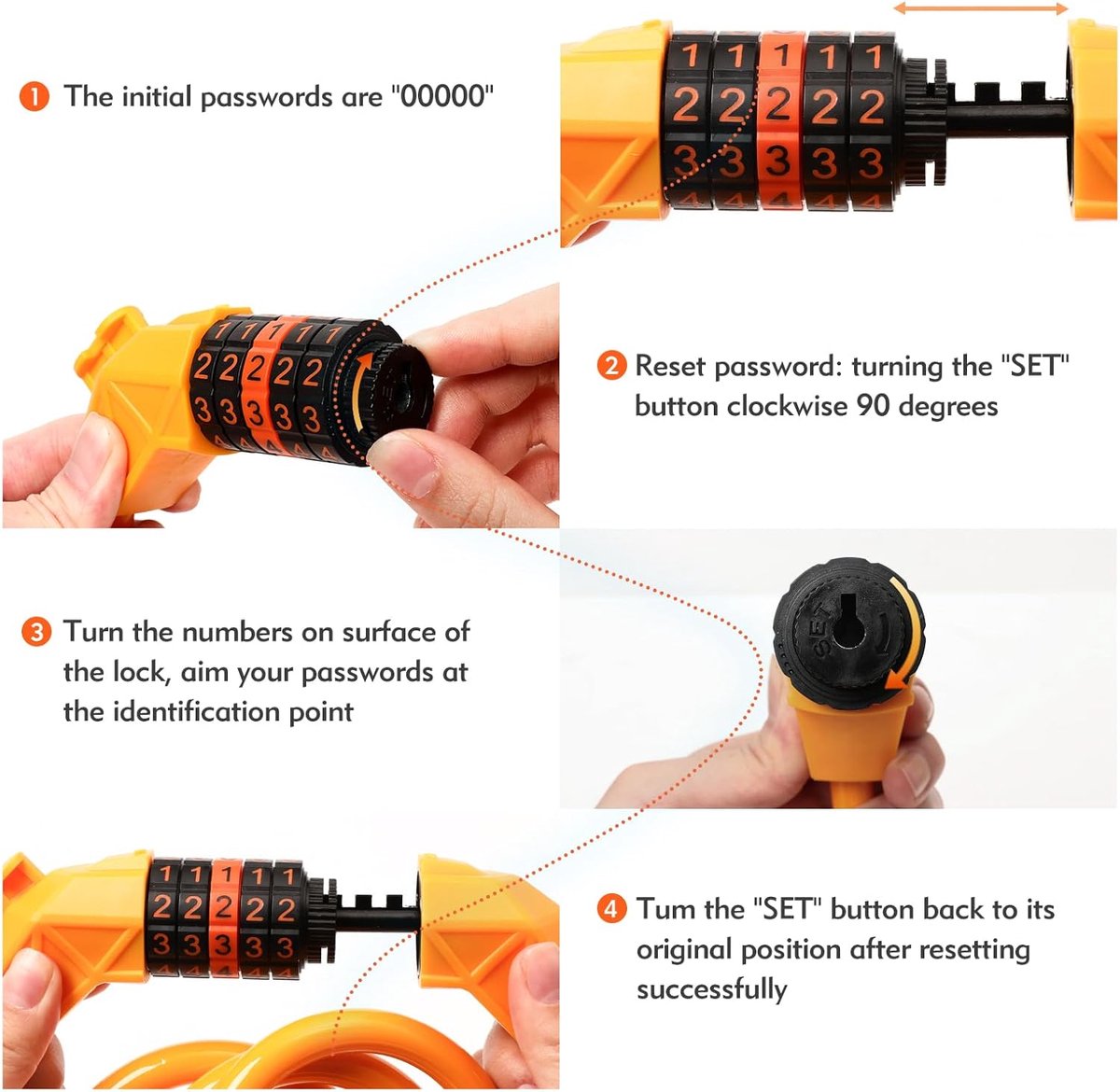 Bicycle lock - Bicycle chain lock - Anti-theft bicycle lock - 1.1m*11mm - Combination lock - Cable lock - V1188-MS101-03374-1