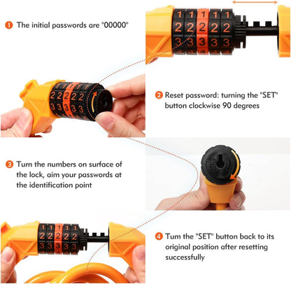 Bicycle lock - Bicycle chain lock - Anti-theft bicycle lock - 1.1m*11mm - Combination lock - Cable lock - V1188-MS101-03374-1