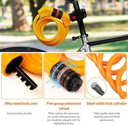 Bicycle lock - Bicycle chain lock - Anti-theft bicycle lock - 1.1m*11mm - Combination lock - Cable lock - V1188-MS101-03374-1