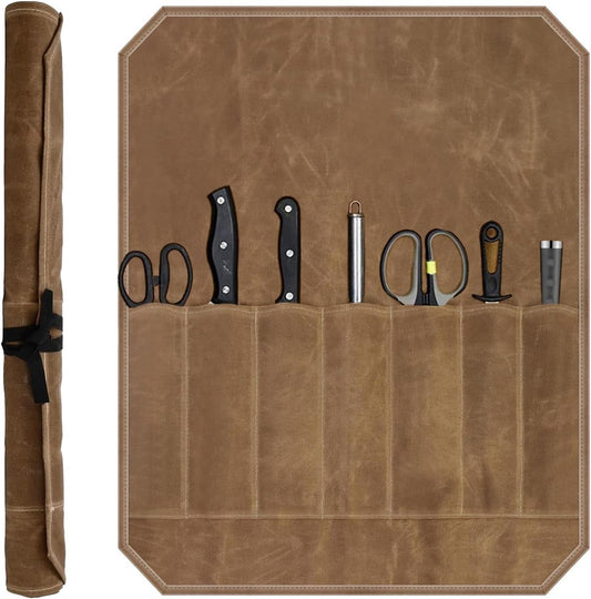 Chef Tools Protector - with 7 slots - Chef's knife roll bag - Knife bag - Waxed canvas knife bag - Cookware - V1188-MS101-03381-1