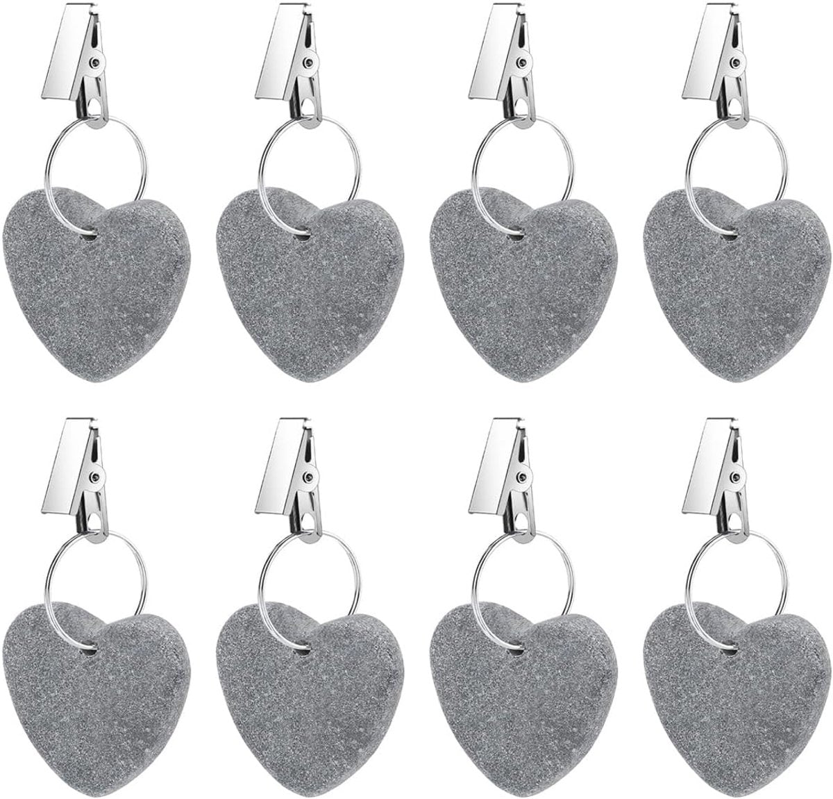 8-pack - Heart-shaped grey tablecloth weights with metal clip - Tablecloth stand and hanger stone V1188-MS101-03391-1