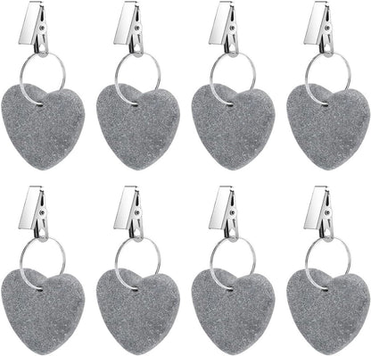 8-pack - Heart-shaped grey tablecloth weights with metal clip - Tablecloth stand and hanger stone V1188-MS101-03391-1