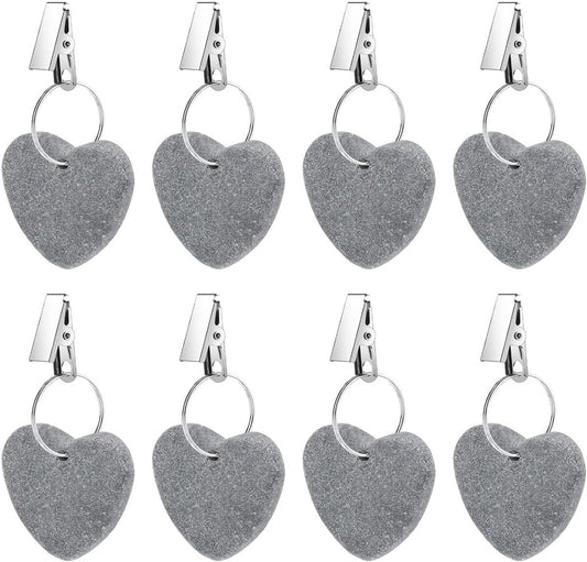 8-pack - Heart-shaped grey tablecloth weights with metal clip - Tablecloth stand and hanger stone V1188-MS101-03391-1