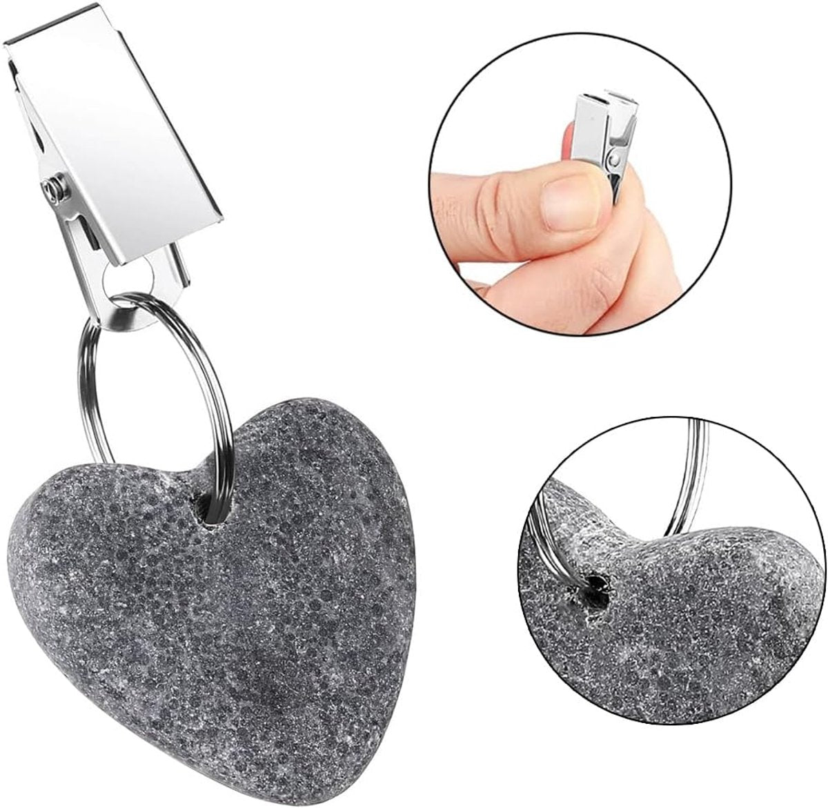 8-pack - Heart-shaped grey tablecloth weights with metal clip - Tablecloth stand and hanger stone V1188-MS101-03391-1
