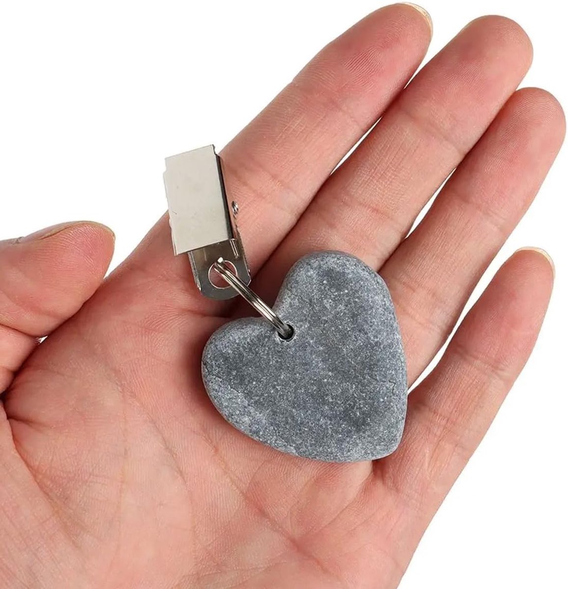 8-pack - Heart-shaped grey tablecloth weights with metal clip - Tablecloth stand and hanger stone V1188-MS101-03391-1
