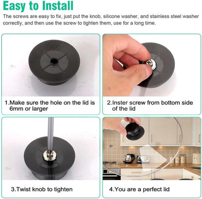 4 pieces - Pan lid knob - Lid knobs - Aperture 6-10 mm - Pot Lid Knob - Lid Handle - Lid Knob - Anti-burn V1188-MS101-03393-1