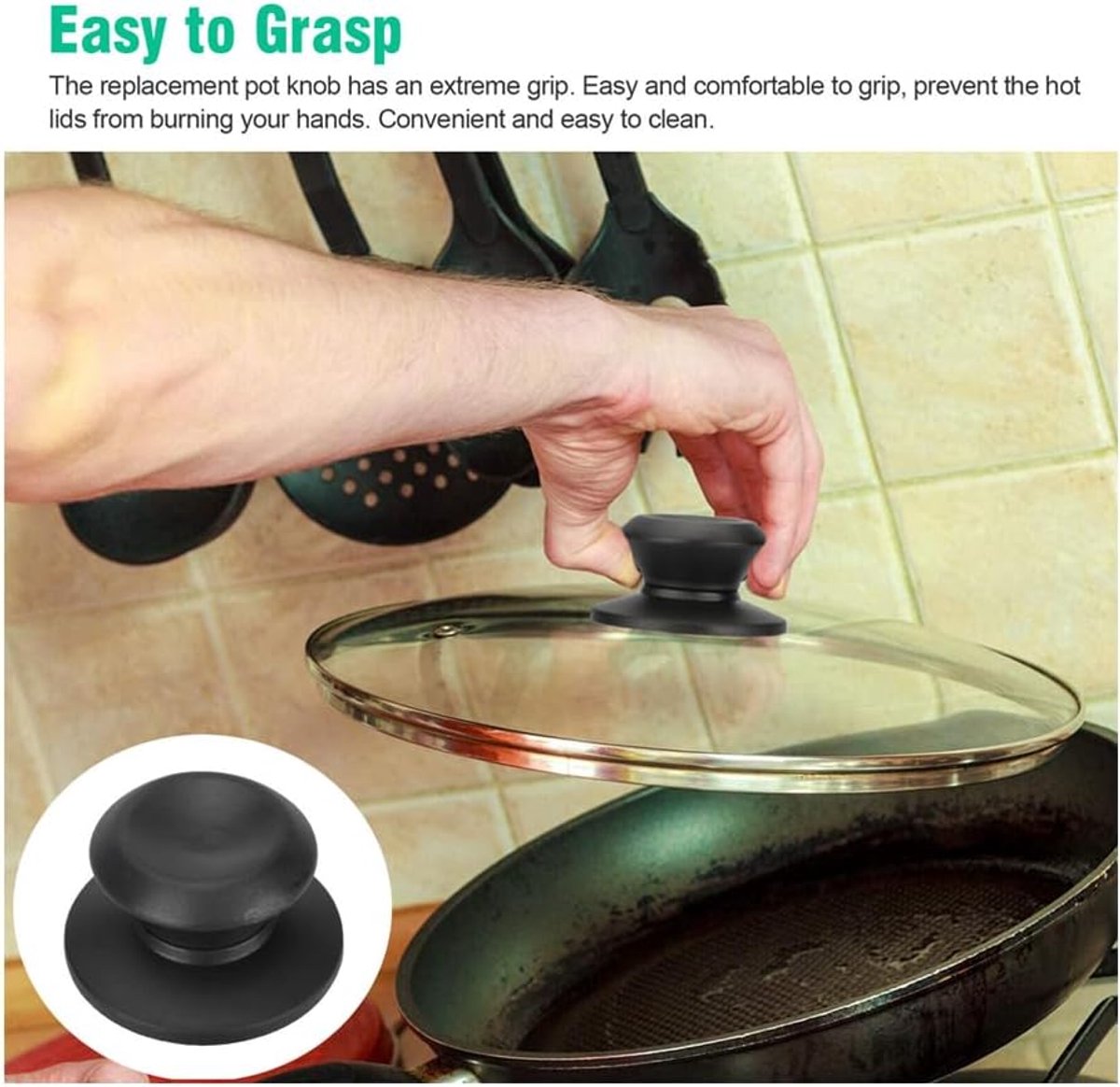 4 pieces - Pan lid knob - Lid knobs - Aperture 6-10 mm - Pot Lid Knob - Lid Handle - Lid Knob - Anti-burn V1188-MS101-03393-1