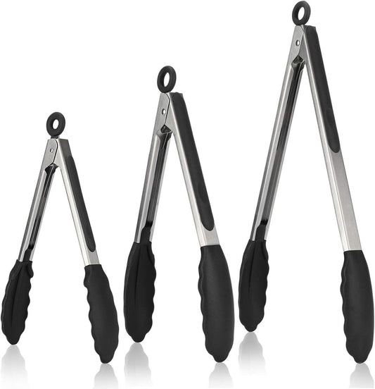 3-piece kitchen tongs set - 7/9/12 inch - Grill tongs - Grill accessories - With hanging loop - Cooking tongs V1188-MS101-03410-1