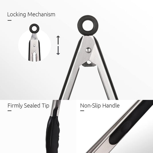 3-piece kitchen tongs set - 7/9/12 inch - Grill tongs - Grill accessories - With hanging loop - Cooking tongs V1188-MS101-03410-1