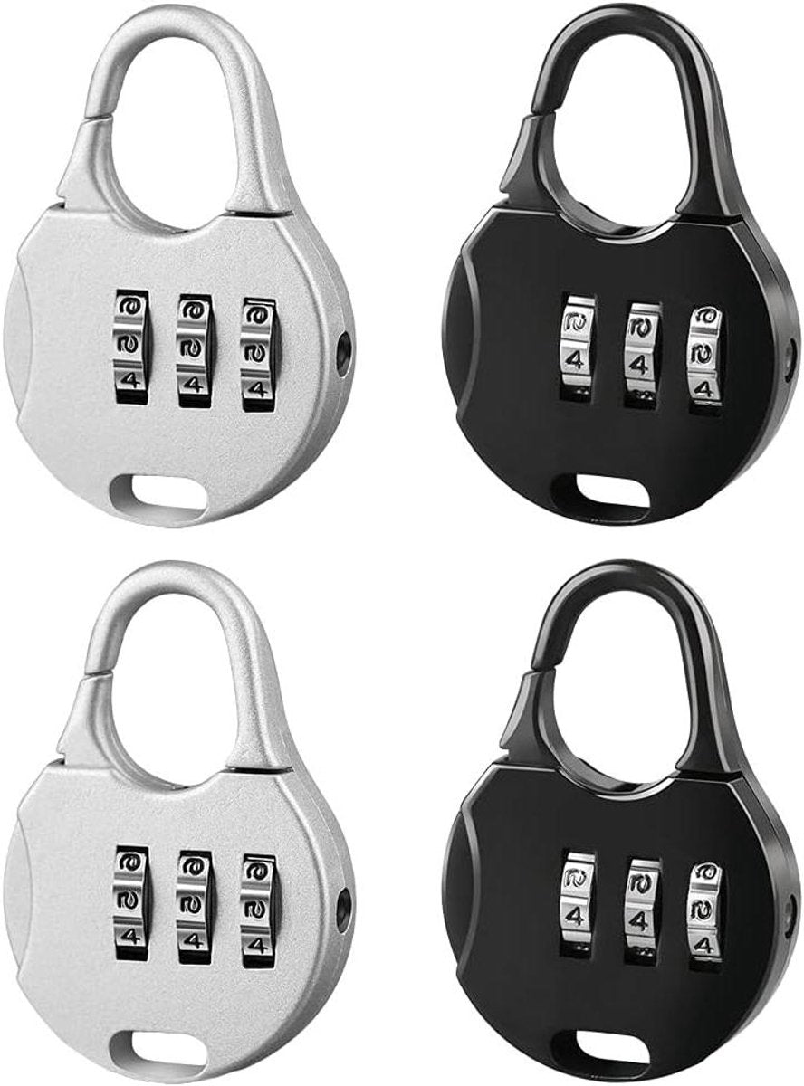 Allecto Plus - Mini Combination Lock for Suitcase Backpack Travel Bag - 3-Digit Padlock - 4 Pieces Black V1188-MS101-03424-1