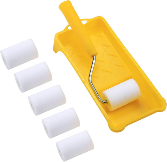 Mini paint roller set - Foam paint roller - with refills - high-density foam rollers *6, paint tray and V1188-MS101-03427-1