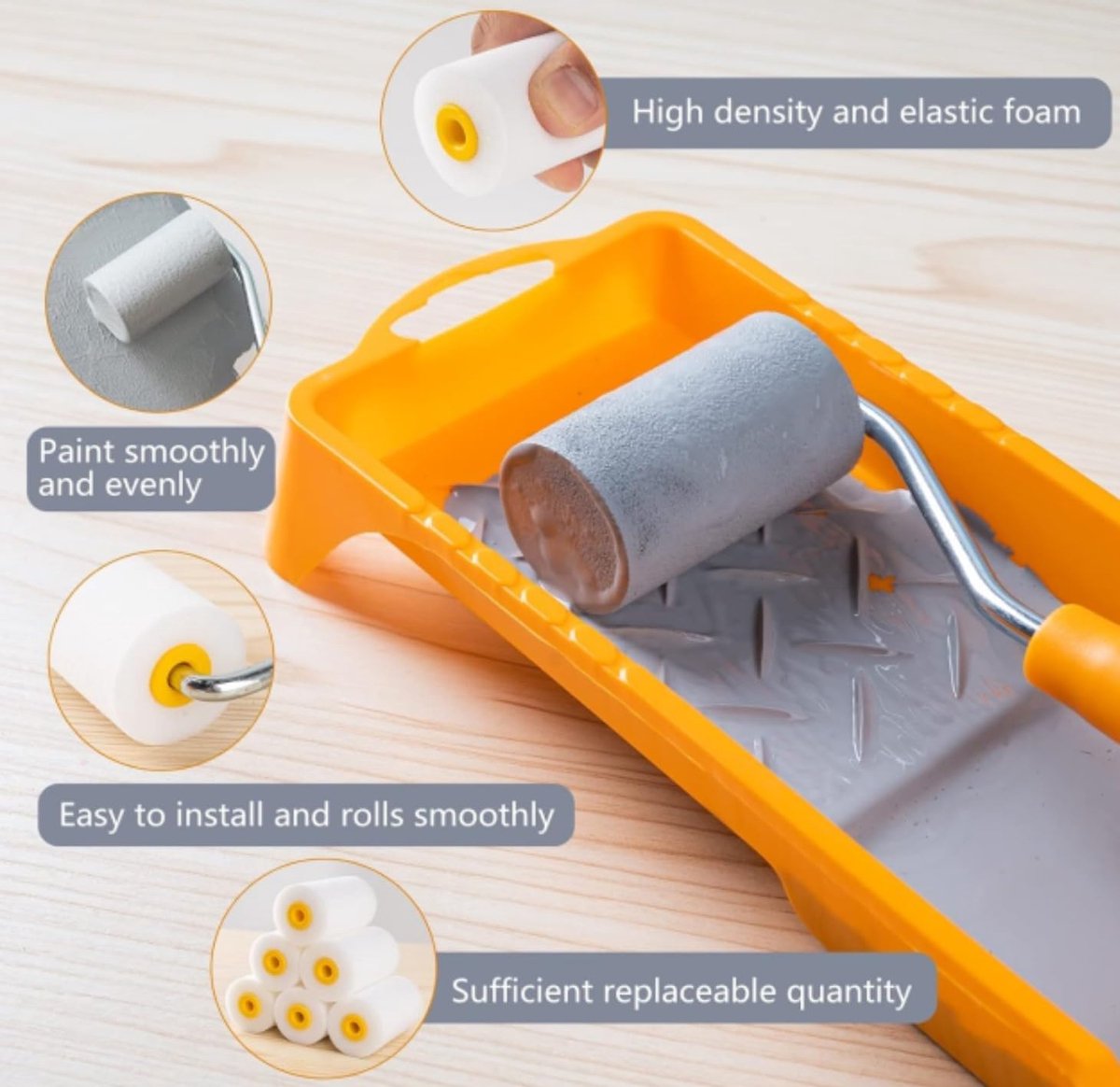 Mini paint roller set - Foam paint roller - with refills - high-density foam rollers *6, paint tray and V1188-MS101-03427-1