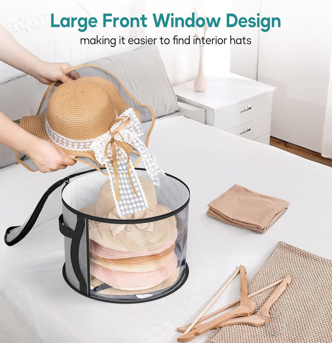 Hat Box - Hat Storage Box - Storage Box for Hats - Round Hat Boxes - Foldable Hat Storage Boxes - Stackable V1188-MS101-03432-1