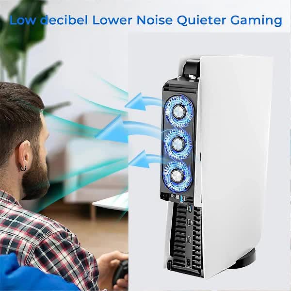 Cooling Fan for PS5 with Quieter Fan LED Light and USB3.0 Hubs V1188-NALH-15742