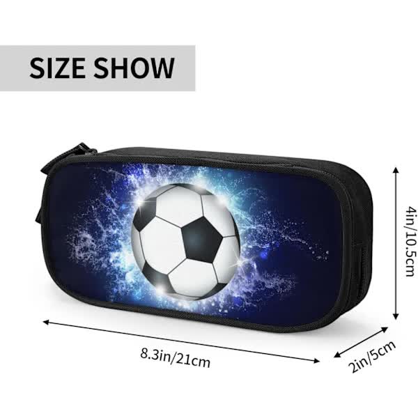 Soccer Pencil Case Blue with Zipper, Spacious and Durable Soccer Theme Sports Pencil Case V1188-NALH-3482