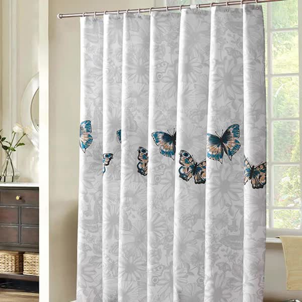 Shower Curtain 220x200cm Bathroom Curtain with Hooks Mildew Resistant V1188-NAOC-15-3584