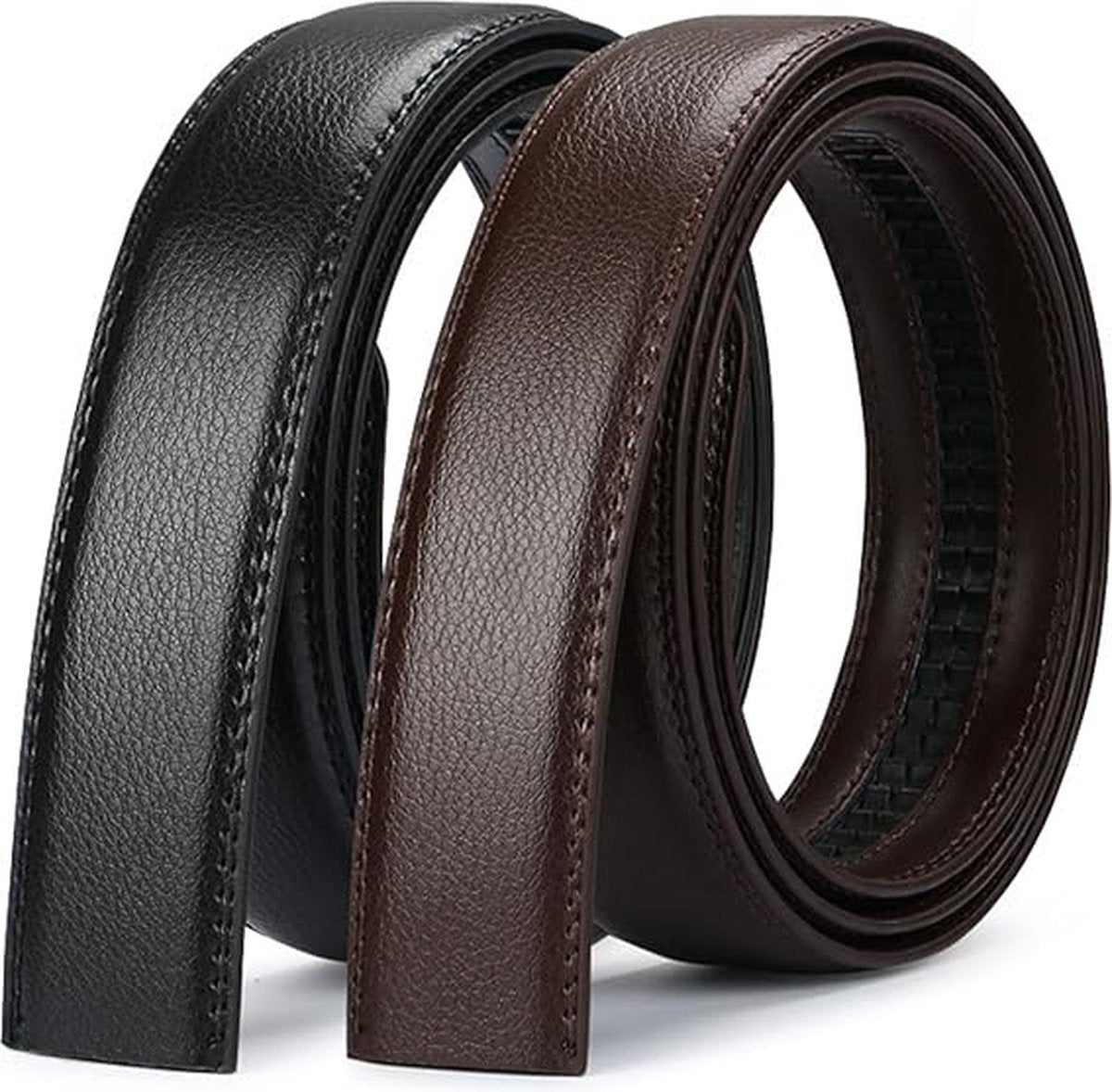 2 pieces - Men's Belt - Leather Belt - Adjustable - Gift Men - Shortenable - Gift Man - Cow Leather - Black & V1188-NK-BOL-1