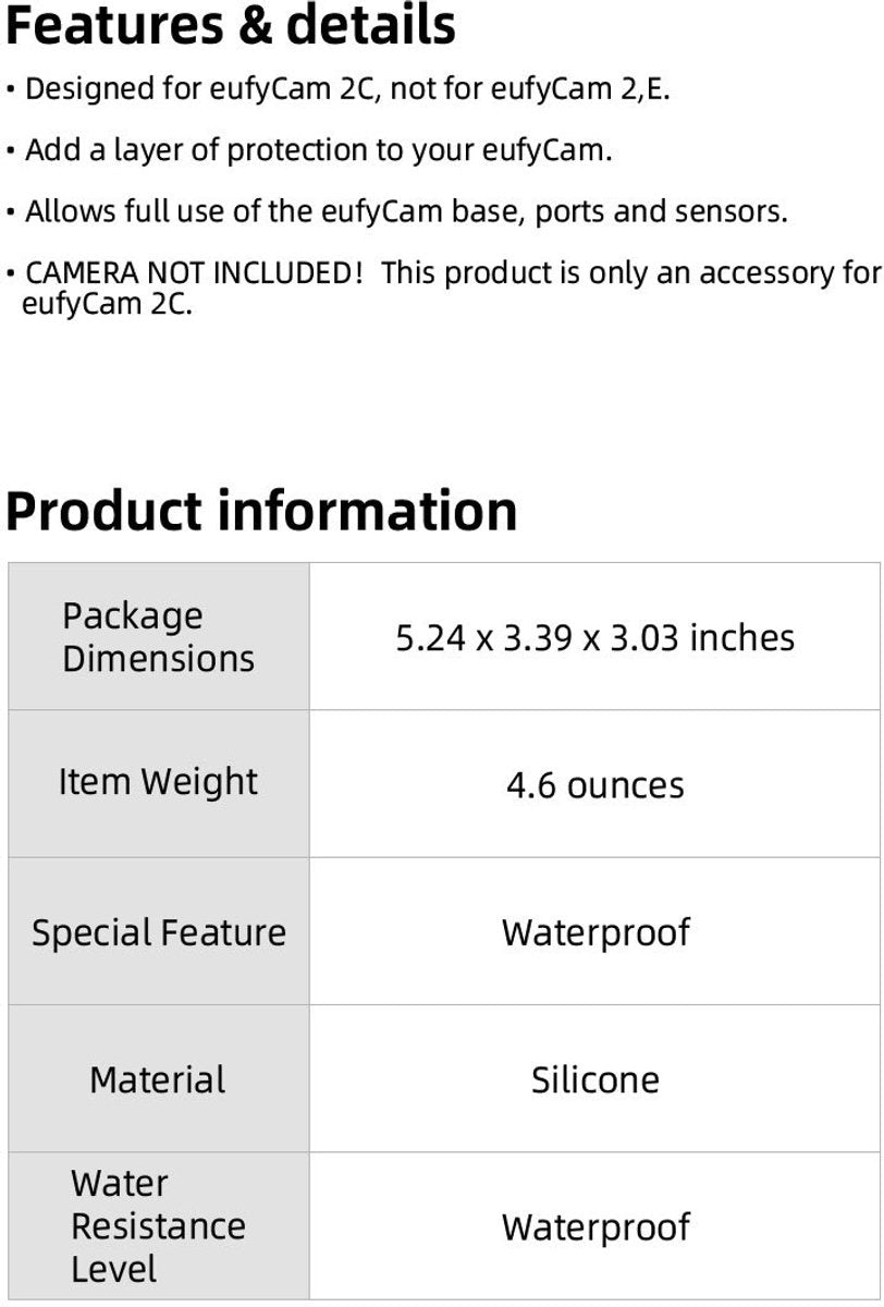 2 pieces - Camera silicone protective cover - Surveillance camera protective cover - suitable for EufyCam 2C V1188-NK-BOL-106