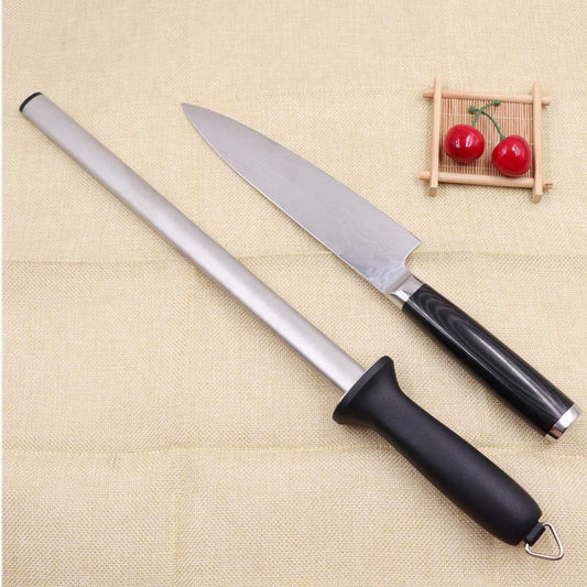 Diamond sharpening steel - Sharpening steel for knives - Sharpening rod - PP - silver, black - 439mm - V1188-NK-BOL-112