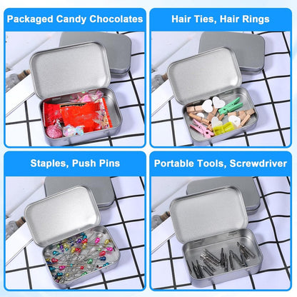 Mini Tin Cans - Pack of 3 - Storage Box - Metal - Hinged Tin Can - With Lid - Rectangular Tin Can - Mini V1188-NK-BOL-135