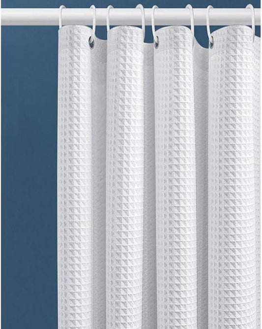Waffle shower curtain - 80x180CM - White - With 6 plastic hooks - For bathroom and toilet - White - Anti-mold V1188-NK-BOL-157
