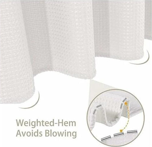Waffle shower curtain - 80x180CM - White - With 6 plastic hooks - For bathroom and toilet - White - Anti-mold V1188-NK-BOL-157
