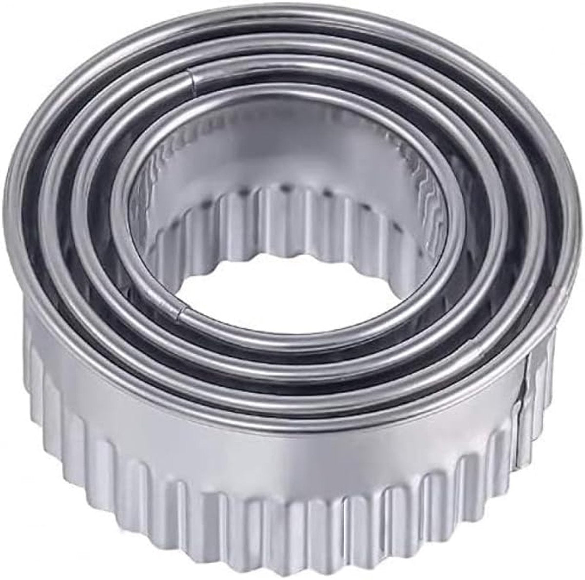 4 Pieces - Cookie Cutter - Round - Cookie Cutters - Cookie Cutters - 75/65/54/43mm - Serrated Edge - Silver - V1188-NK-BOL-160