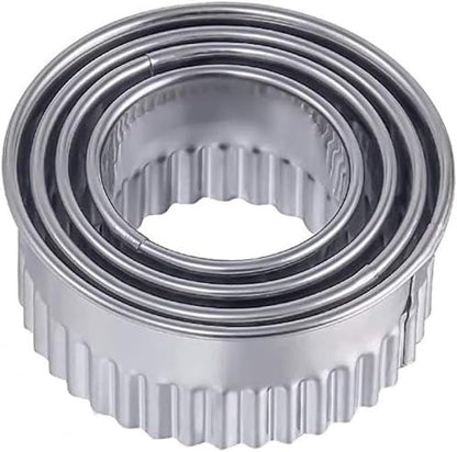 4 Pieces - Cookie Cutter - Round - Cookie Cutters - Cookie Cutters - 75/65/54/43mm - Serrated Edge - Silver - V1188-NK-BOL-160