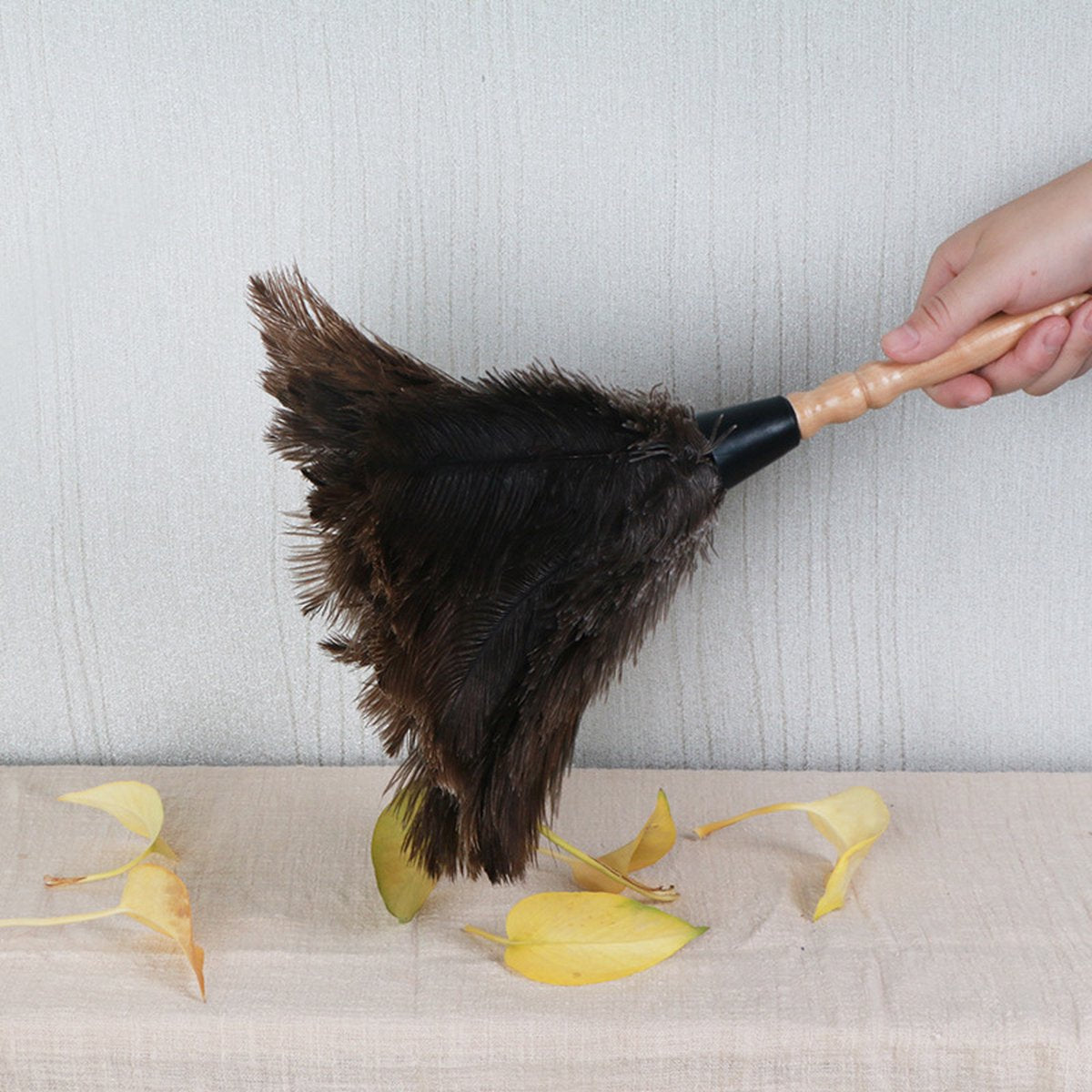 Ostrich Feather Duster - 40cm Long - Wooden Handle - Universal - Brown - Reusable and Washable Car Dusters - V1188-NK-BOL-161