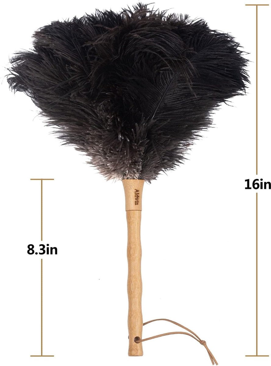 Ostrich Feather Duster - 40cm Long - Wooden Handle - Universal - Brown - Reusable and Washable Car Dusters - V1188-NK-BOL-161