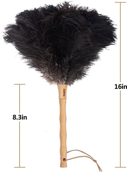 Ostrich Feather Duster - 40cm Long - Wooden Handle - Universal - Brown - Reusable and Washable Car Dusters - V1188-NK-BOL-161