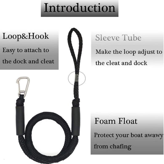 Mooring Rope Boat Equipment - 2 Pieces - Extendable 1.2 - 1.7M - Mooring Rope for Boats - Black - Mooring V1188-NK-BOL-171