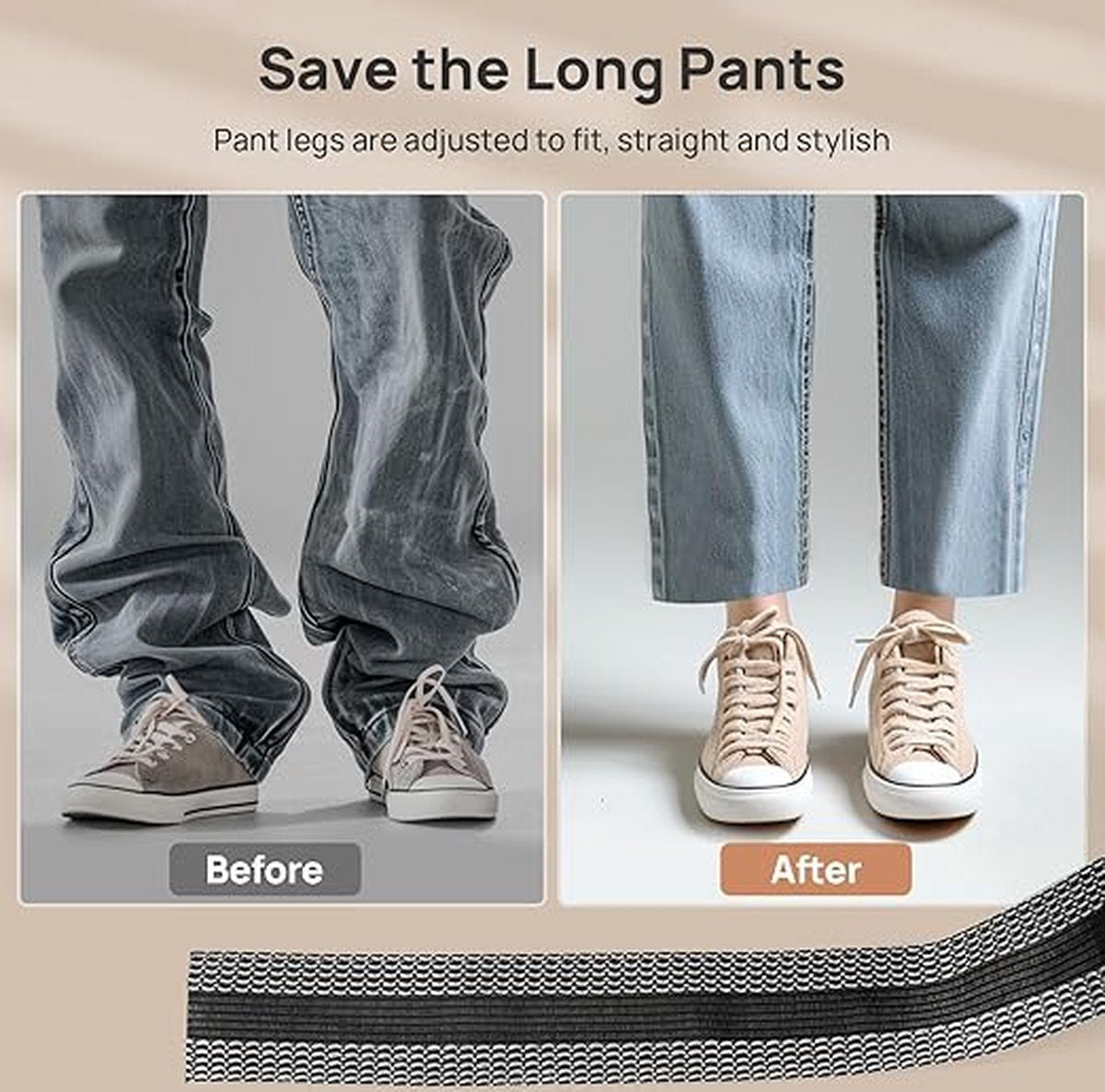 Iron-on tape - Shorten trousers - Shortening hem tape - Black - 5 meters V1188-NK-BOL-172