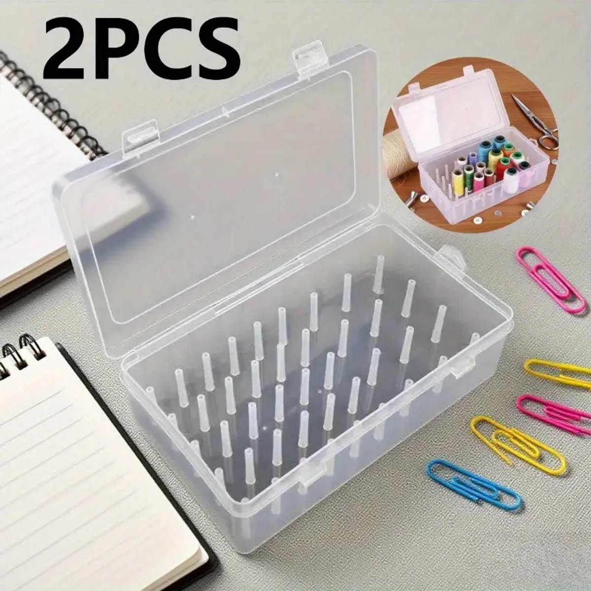 Sewing Thread Storage Box - 2 Box Organizer for Sewing Machine Thread and Sewing Accessories - DIY Sewing Kit V1188-NK-BOL-178