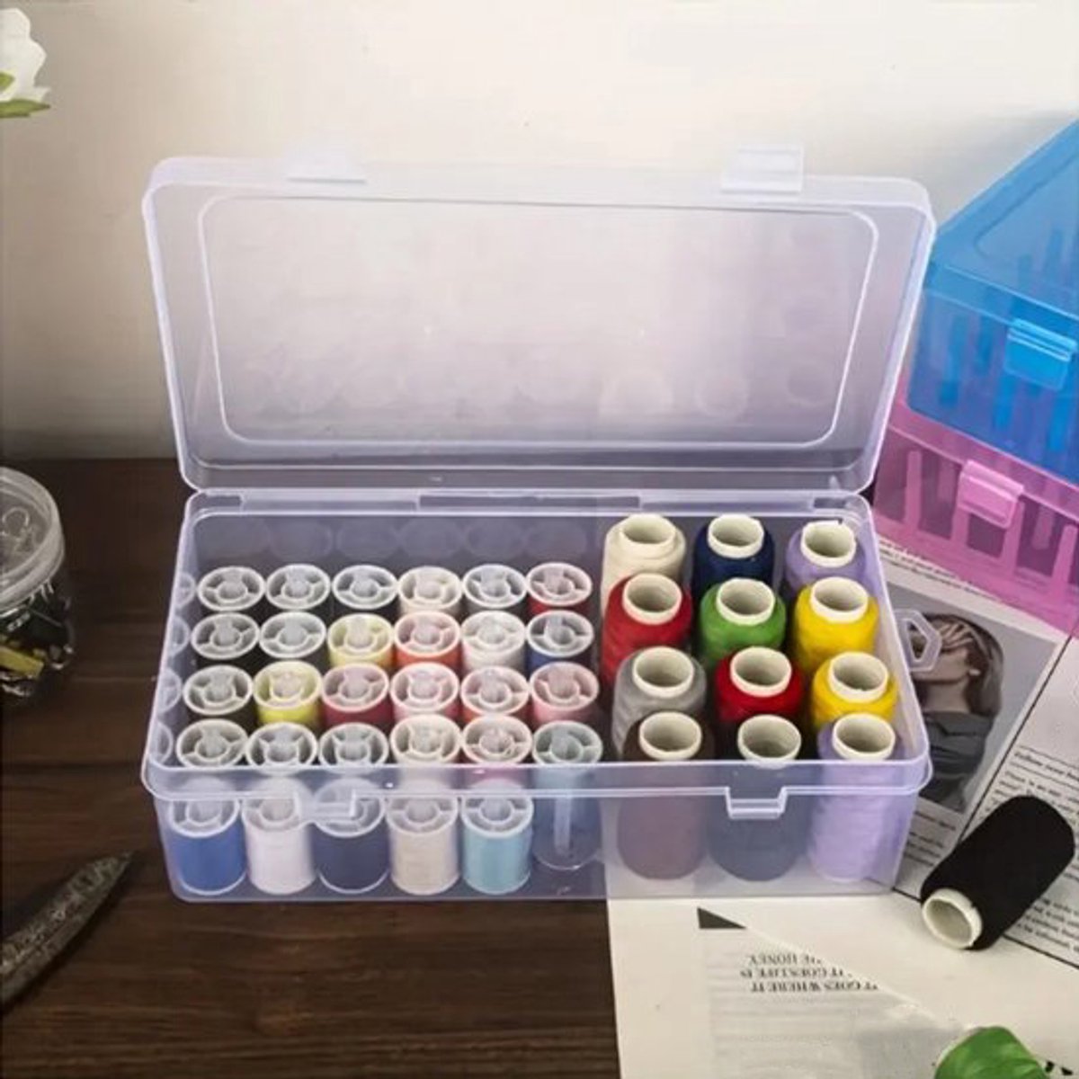Sewing Thread Storage Box - 2 Box Organizer for Sewing Machine Thread and Sewing Accessories - DIY Sewing Kit V1188-NK-BOL-178