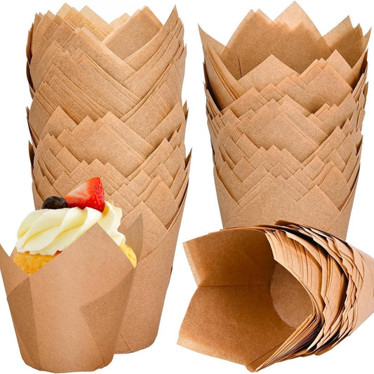 Set of 120 Paper Muffin Cups - Tulip Design - Food Grade Baking Paper - Non-Stick - High Temperature V1188-NK-BOL-179