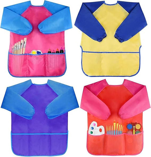 4 pieces - Children's apron - apron - Painting apron - Painting apron - craft apron - color - Long sleeves - V1188-NK-BOL-194