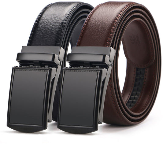 2 pieces - Men's Belt - Leather Belt - Adjustable - Gift Men - Shortenable - Gift Man - Cow Leather - Black & V1188-NK-BOL-2