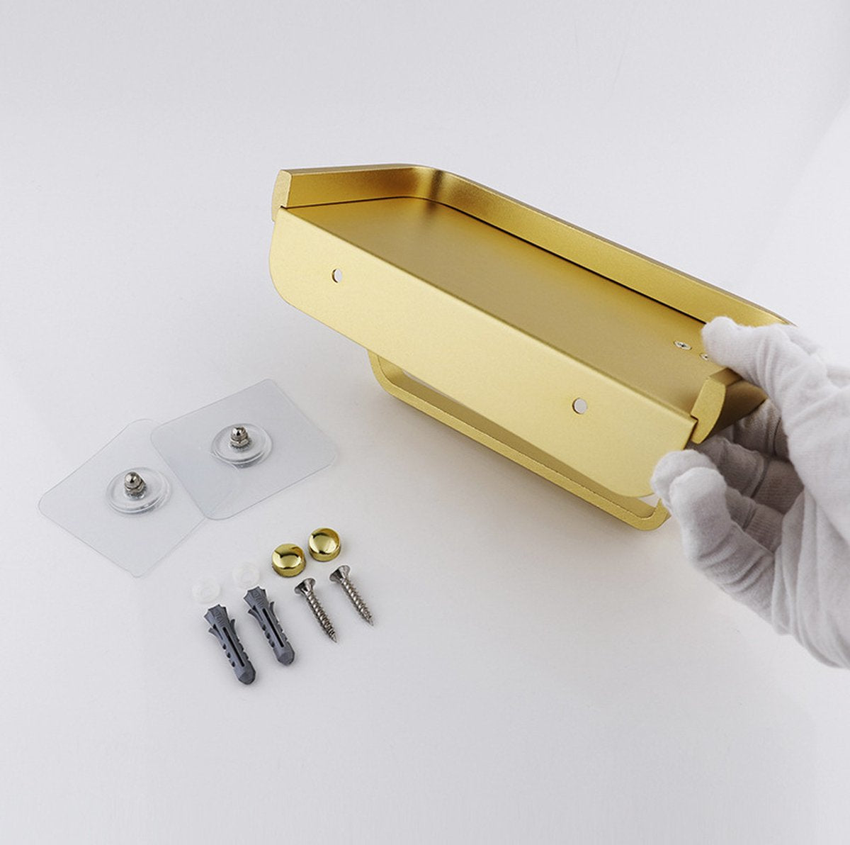 Toilet roll holder - WC roll holder - space aluminum - gold - Self-adhesive / Drilling - double layer - With V1188-NK-BOL-213