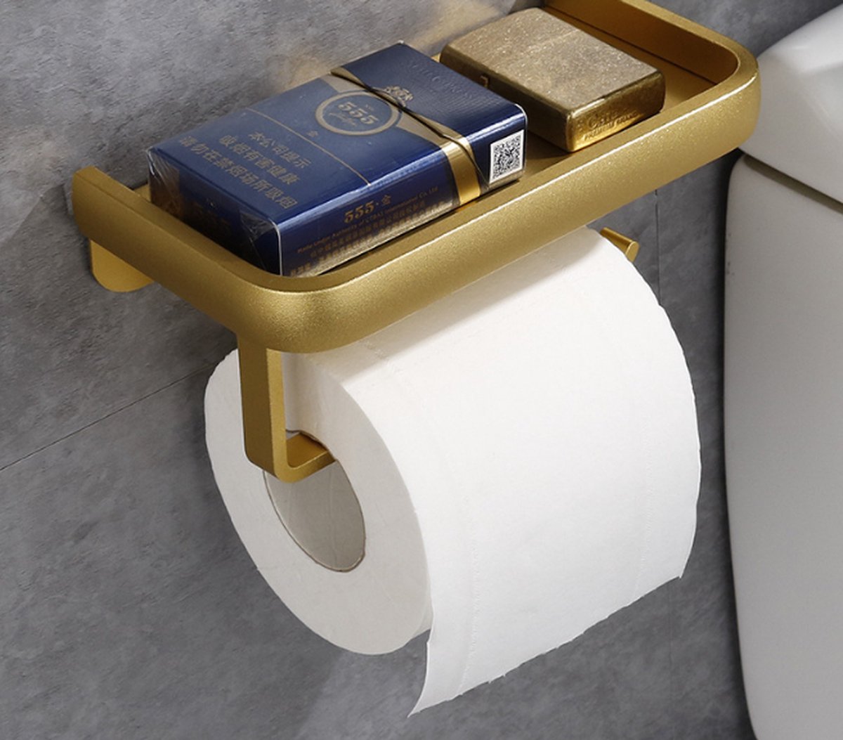 Toilet roll holder - WC roll holder - space aluminum - gold - Self-adhesive / Drilling - double layer - With V1188-NK-BOL-213