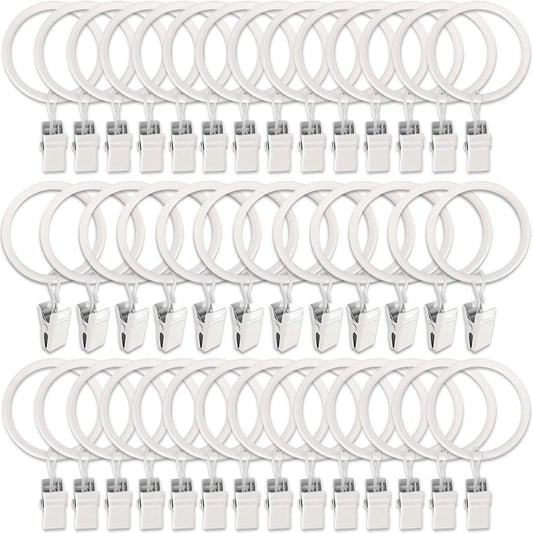 Curtain rings - 45 pieces - Inner diameter 3.8CM - White - Curtain clips for curtain rods - Metal clamps with V1188-NK-BOL-223